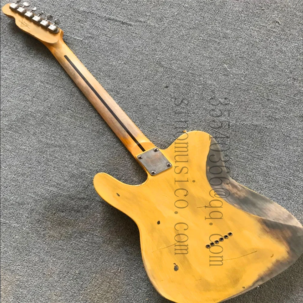 На заказ Ретро TL старая электрическая гитара, желтая, вырезанная через шею фабрика, чтобы обеспечить на заказ