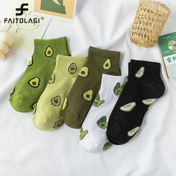 

5 Pairs Cute Fruit Pattern Women Socks Harajuku Funny Embroidery Avocado Ankle Socks Summer Autumn Girls Cotton Short Socks