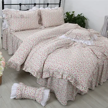 

Fashion flowers print bedding set Ruffles duvet cover beddings for King bed sheet Princess home bed linen Decorative pillowcases