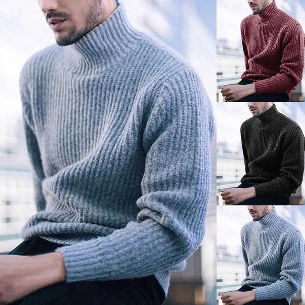 

E-BAIHUI Fashion Men Sweaters Solid Color Turtleneck Long Sleeve Casual Pullover Knitted Sweater Men's Clothes