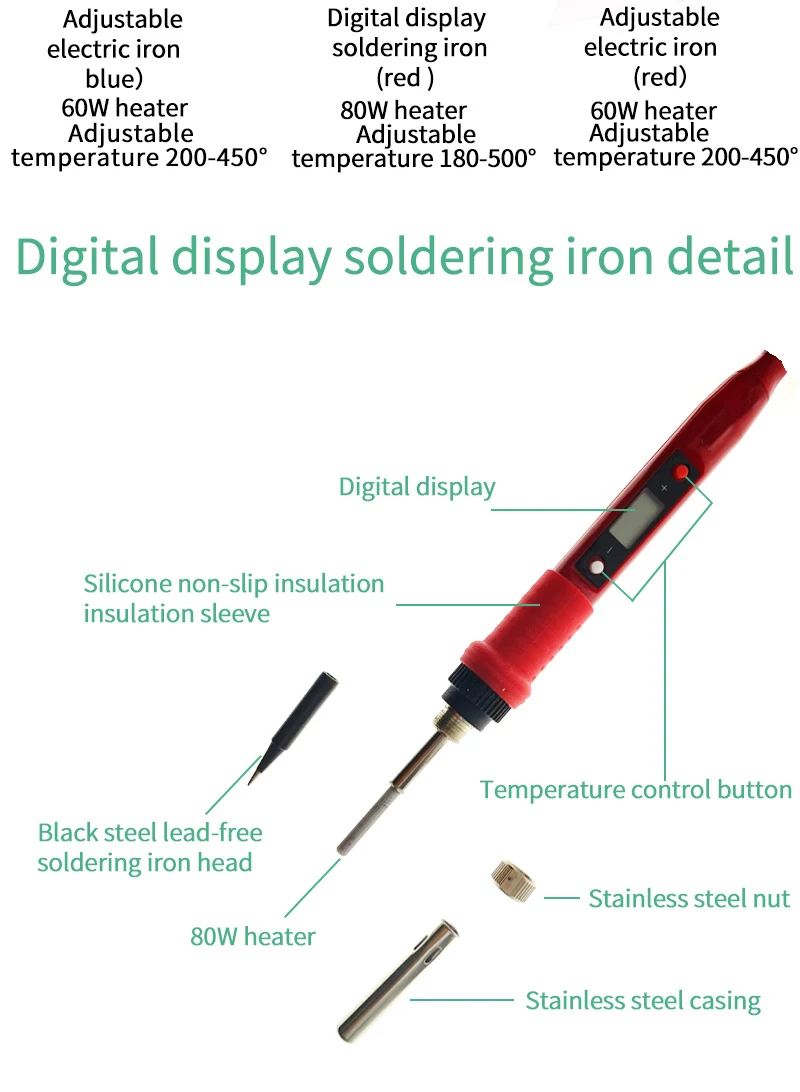 60 Вт/80 Вт Электрический паяльник с регулируемой температурой, 220 В, 110 В, ЖК-цифровой дисплей, сварочный паяльник, паяльная станция, инструменты