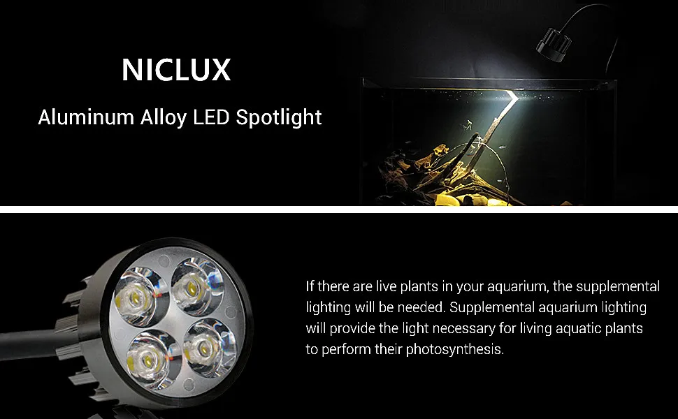 NICLUX LED Aquarium light Clip-On Spotlight Touch Sensor Switch Aquarium Reflector Lamp for Fish Tank Tricolor Temperatures spotlight lighting