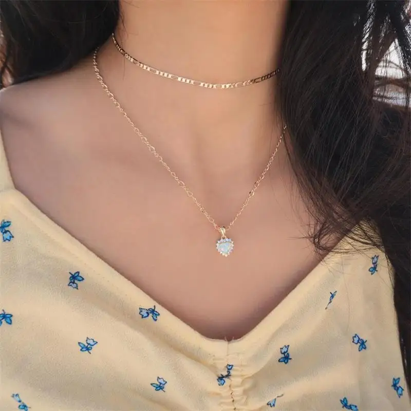 Creative Heart Shaped Color Opal Necklace Inlaid Zircon Fashion Wedding Pendant Jewelry Accessories | Украшения и аксессуары