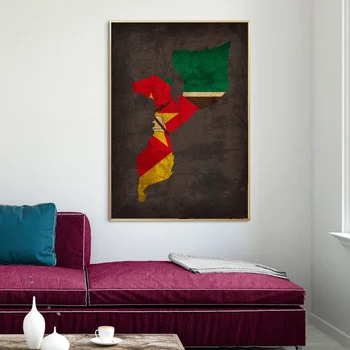 

Country Flag Maps Poster Mozambique Flag Map Canvas Print Home Decor Wall Art Decor No Frame