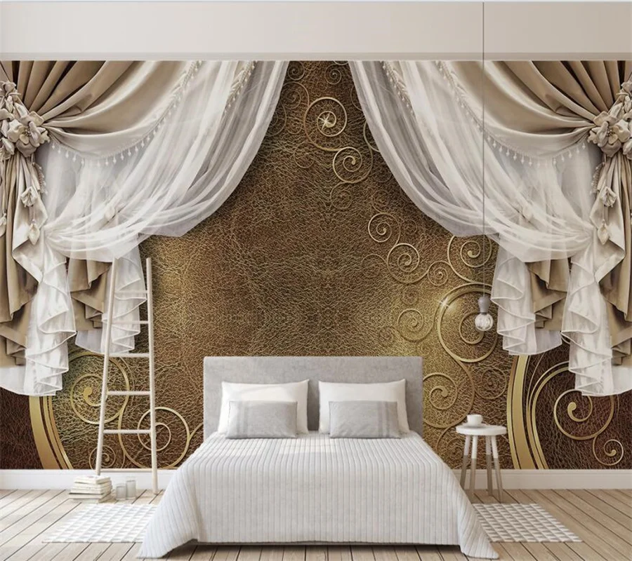 

beibehang Customized large mural 3d three-dimensional European style curtain lace TV living room background wallpaper