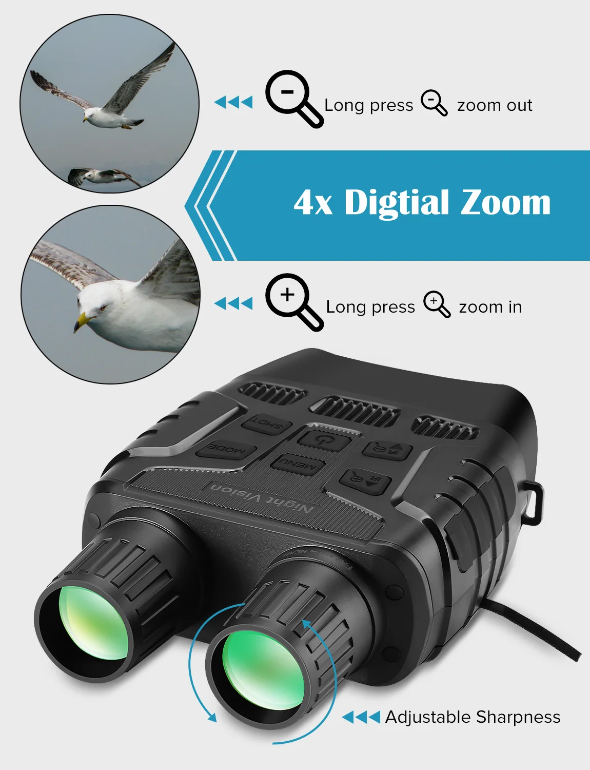 Night Vision Camera HD 720P NV3180 Binoculars 4x Digital Zoom IR Telescope Optics 300M Full Dark Vi