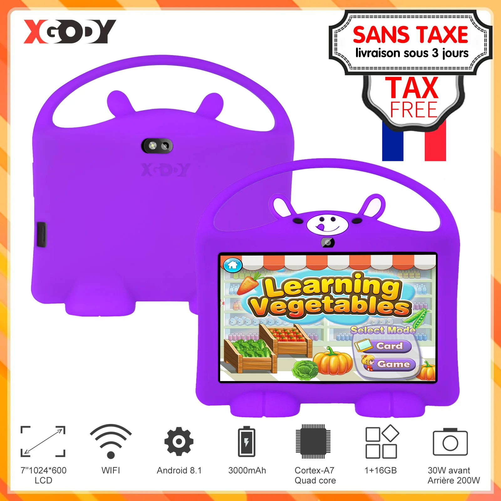 Children Tablet for Kids French Android Touch 7inch HD Pad with Silicone Case USB charge Quad Core 1GB 16GB | Компьютеры и офис