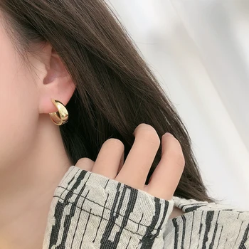 

Kinel 2021 New Silver 925 Jewerly Fashion Classic 18K Real Gold Plated Hoop Earrings for Women Korean Style