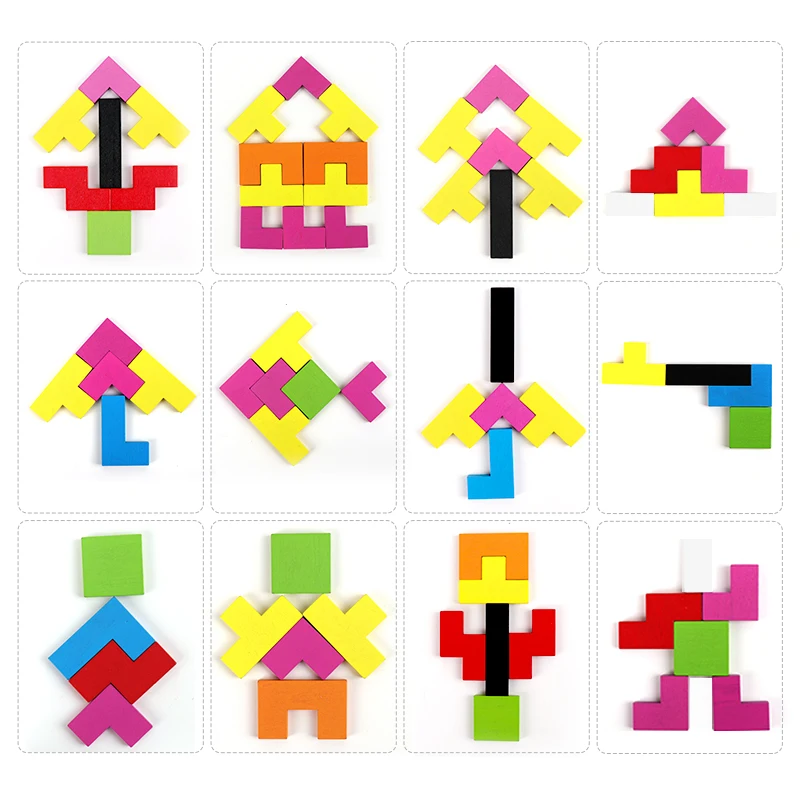3D Wooden Tetris Puzzles Colorful Jigsaw Board Toys Tangram Children Intellectual Educational Toys Baby Wood Gifts