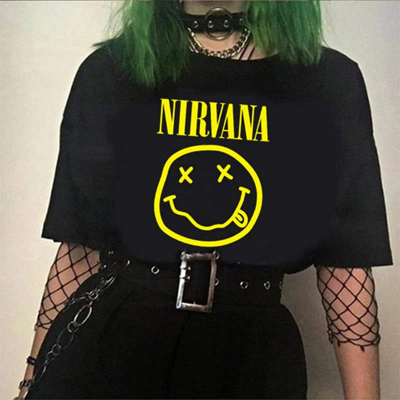 Новинка женская футболка в стиле Харадзюку Nirvana топы с коротким рукавом и принтом