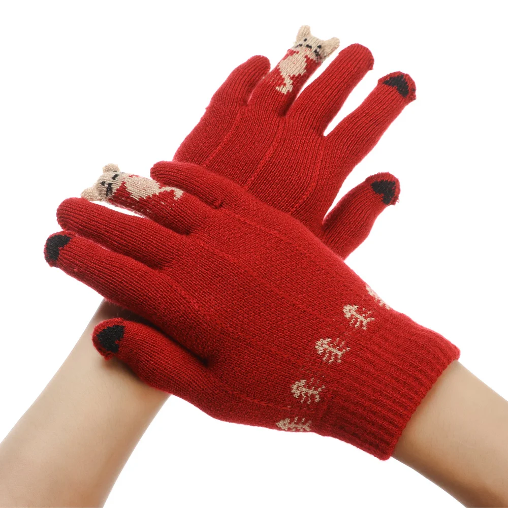 Модные вязаные перчатки варежки с сенсорным экраном милые толстые теплые мягкие
