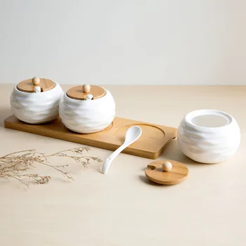 

New 3Pcs/Set Ceramic Spice Jar Can Seasoning Box Salt Pepper Container Spice Organizer Condiment Boxes Kitchen Pottery Cruet