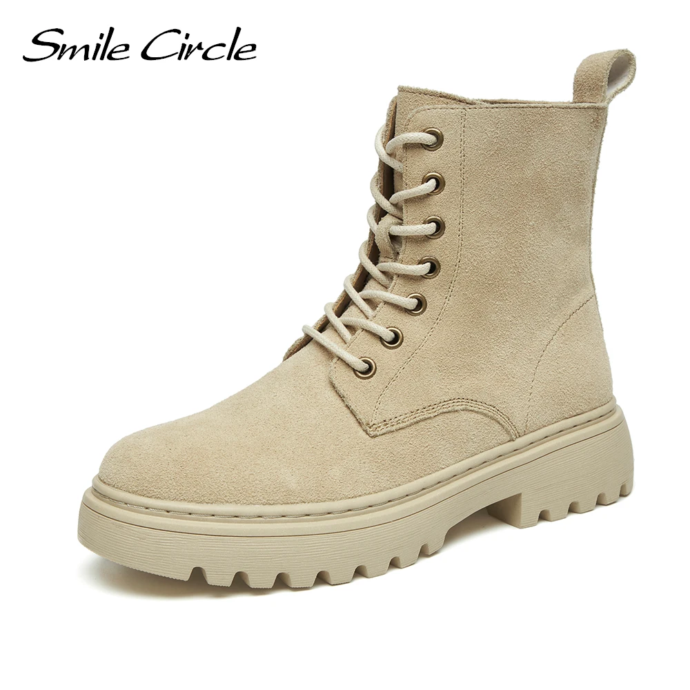 Smile Circle-Botines de ante de vaca para mujer, botas de plataforma de otoño, cálidas y cómodas, terciopelo, a la moda - AliExpress Calzado