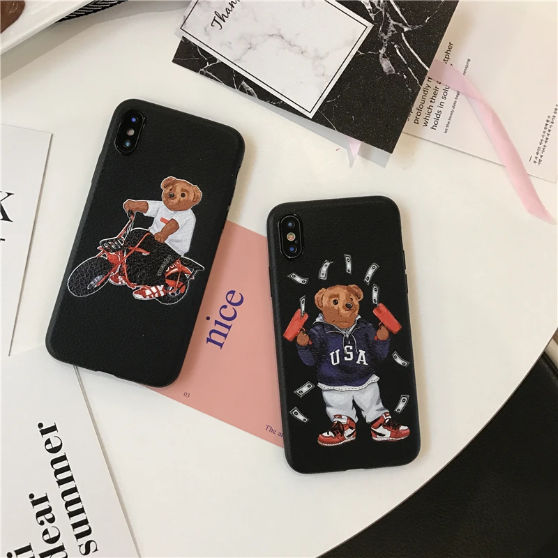 Роскошный милый чехол с текстурой кожи медведя для отдыха для iPhone 11 pro X XR XS MAX 6 S 8 7 Plus, мягкий силиконовый чехол из ТПУ для улицы США
