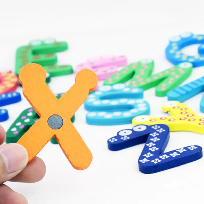 Wooden Numbers A-Z Letter Alphabet Magnet Educational Toy For Baby Kids Fridge Magnet Sticker Montessori Learning Toys Gadget