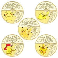 Cartas de Pikachu de Metal y oro de Pokémon, cartas de juego de Anime, colección de monedas conmemorativas de los más vendidos, tarjetas de dibujos animados de Metal