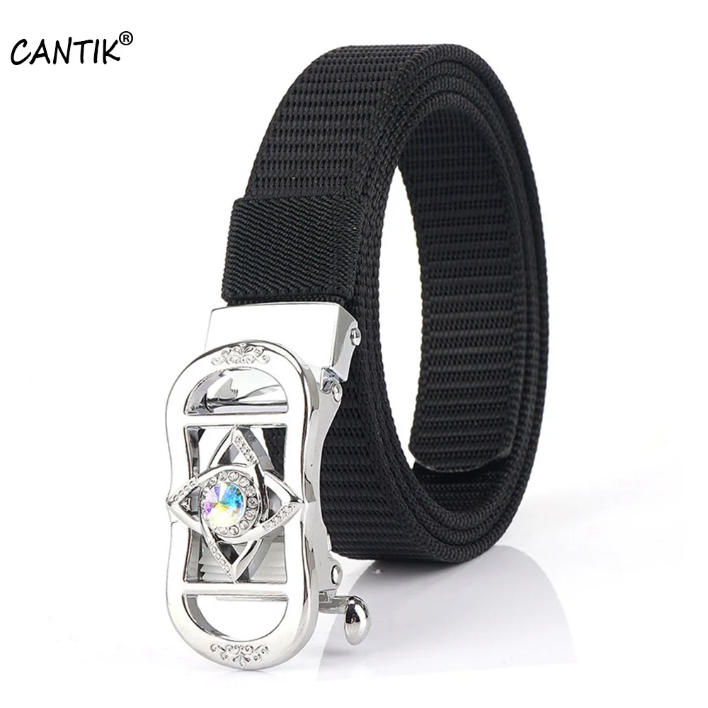 CANTIK Unique Design Crystal Diamond Decorative Automatic Buckle Quality Ladies Nylon & Canvas Belts Accessories Women CBCA296