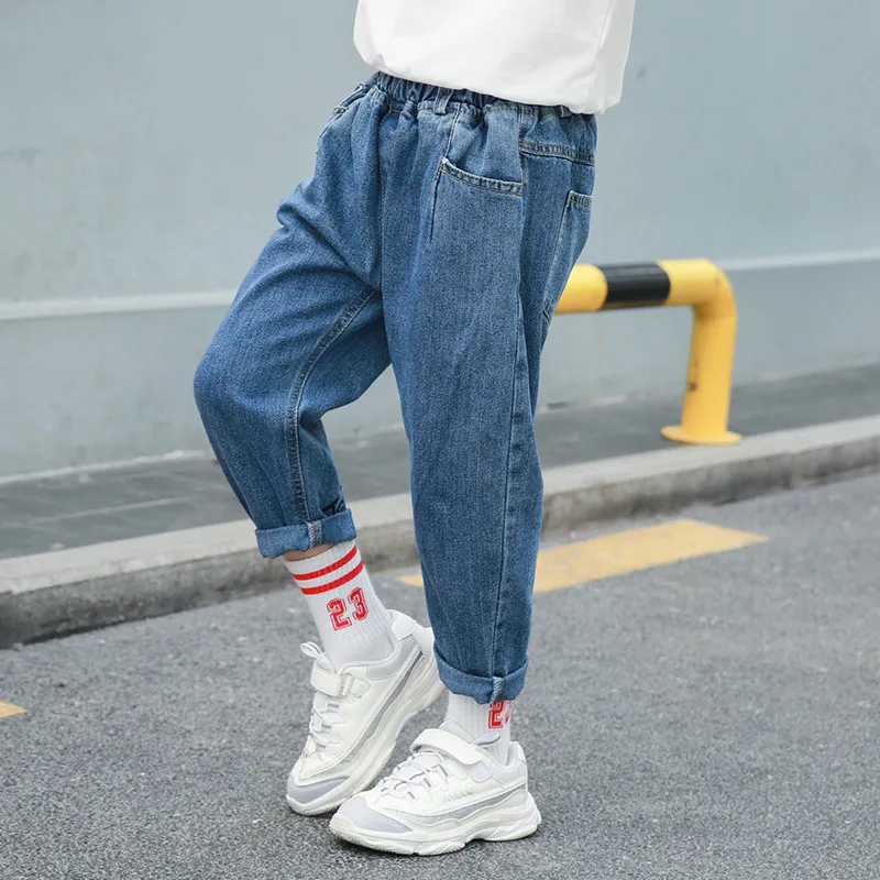 

Children Dad Pants Spring And Autumn Children Korean-style Girls' Trousers Fashion-Style Solid Color Trousers Medium Waist Jeans
