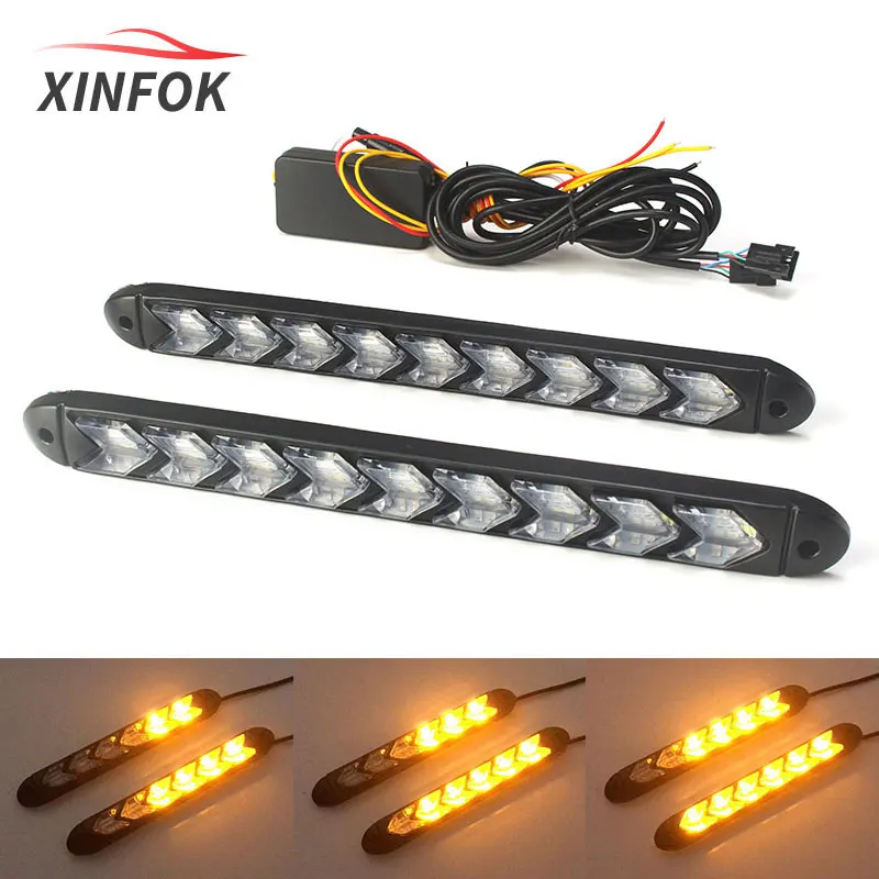 2 DEL Switchback Drl Strip Light Séquentiel Diurne Flowing Running Turn Signal