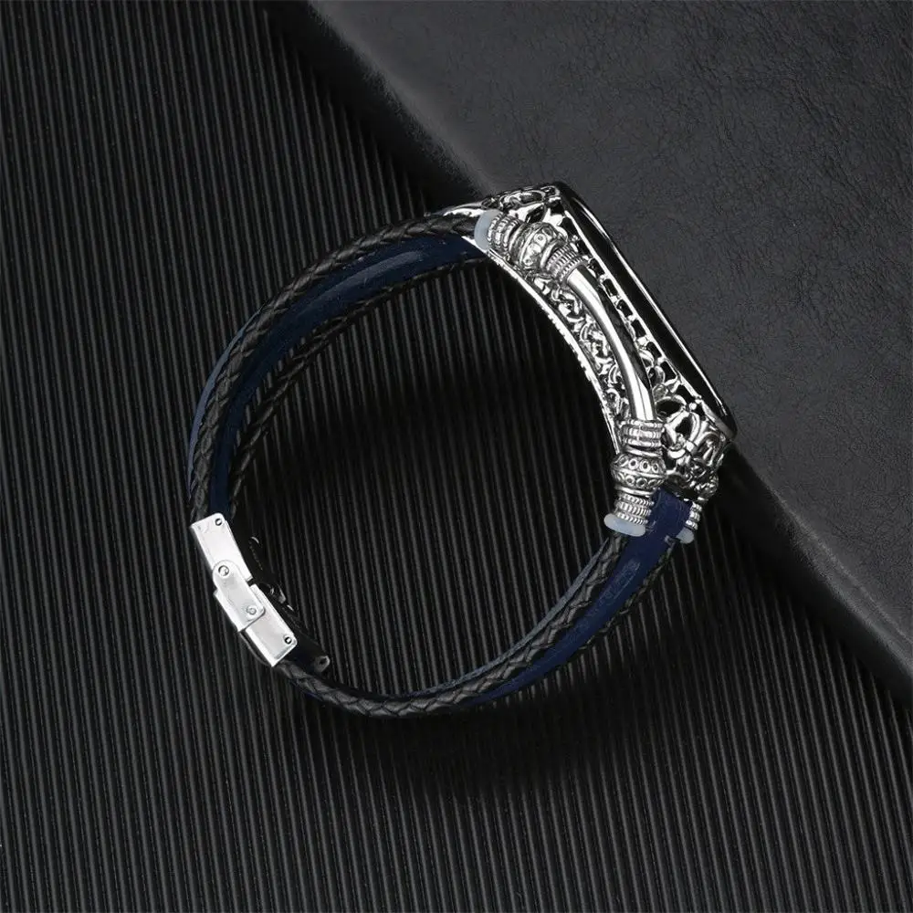 Ezon Смарт часы замена кожаный браслет ремешок+ металлический чехол - Цвет: Blue