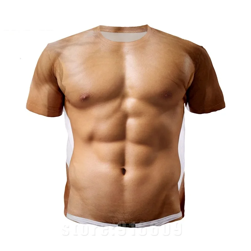 Men's 3D T-Shirt Bodybuilding Simulated Muscle Shirt Nude Skin Chest Muscle  3D Bodybuilding Simulated Muscle Shirt Nude Skin Chest Muscle Tee Shirt