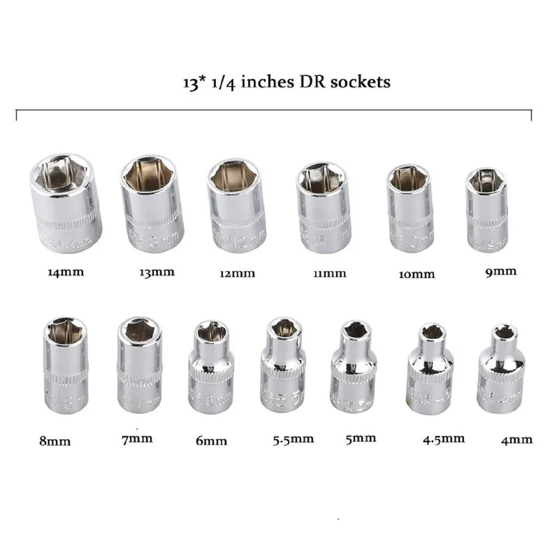 53pcs1/4-Inch Drive Socket Set, 53pcs1/4-Inch Car Repair Tool Ratchet Wrench Drive Socket Set Socket Wrench Set
