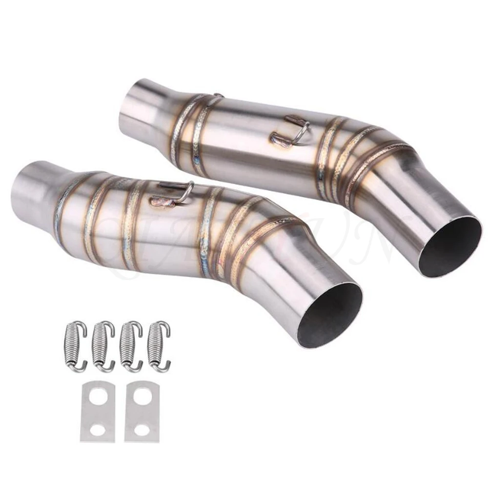 Средняя выхлопная труба мотоцикла круглый глушитель выхлопной трубы без Slip-On для Kawasaki Z1000 Z 1000 2010 2011 2012 - Цвет: Серебристый