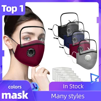 

Adults Washable Reusable Unisex Face Mask With 2 Pcs Filter And Detachable Eye Shield Windproof Mouth Muffle Cover Mascarilla