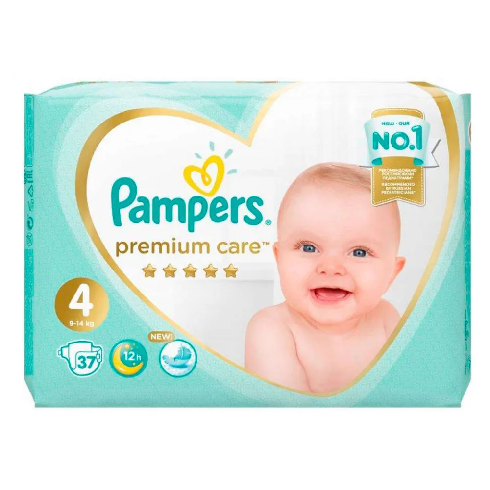 Подгузники Pampers, Premium Care, размер 4, 9-14кг, 37 шт
