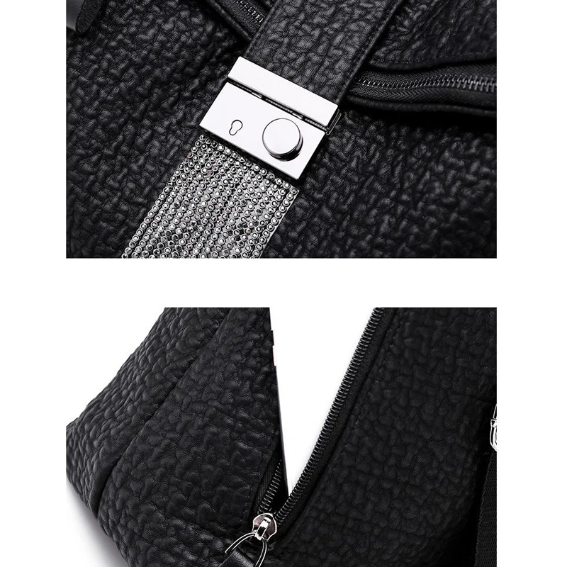Школьные сумки от кражи mochila feminina, водонепроницаемые, для путешествий, роскошный, для ноутбука, черный кожаный милый рюкзак с кристаллами для женщин, дизайнерский