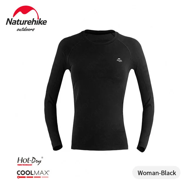 NatureHike горячее-сухое термобелье для мужчин и женщин зимнее лыжное теплое термобелье CoolMax кальсоны Черный Синий S/M/L/XL/XXL - Цвет: Womens Top - Black