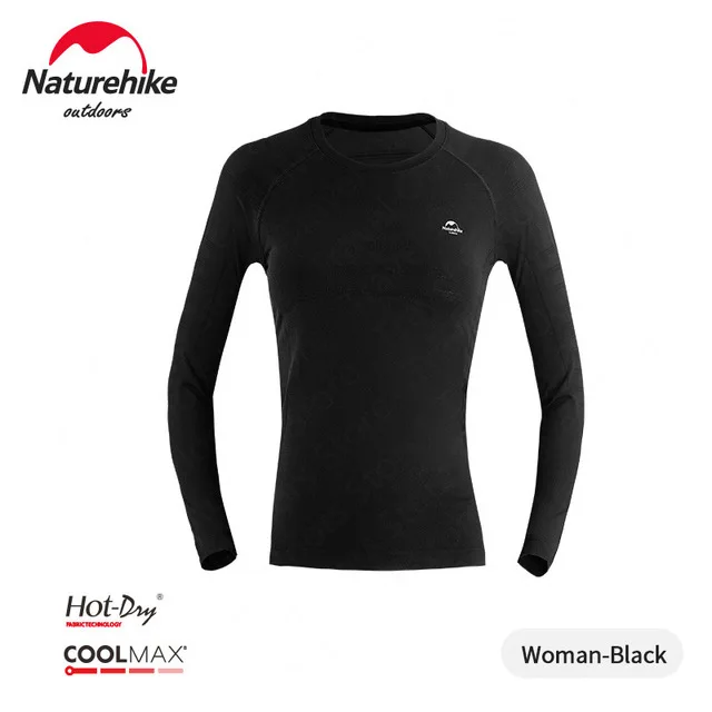 Womens Top - Black NatureHike горячее-сухое термобелье для мужчин и женщин зимнее лыжное теплое термобелье CoolMax кальсоны Черный Синий S/M/L/XL/XXL - Цвет: Womens Top - Black