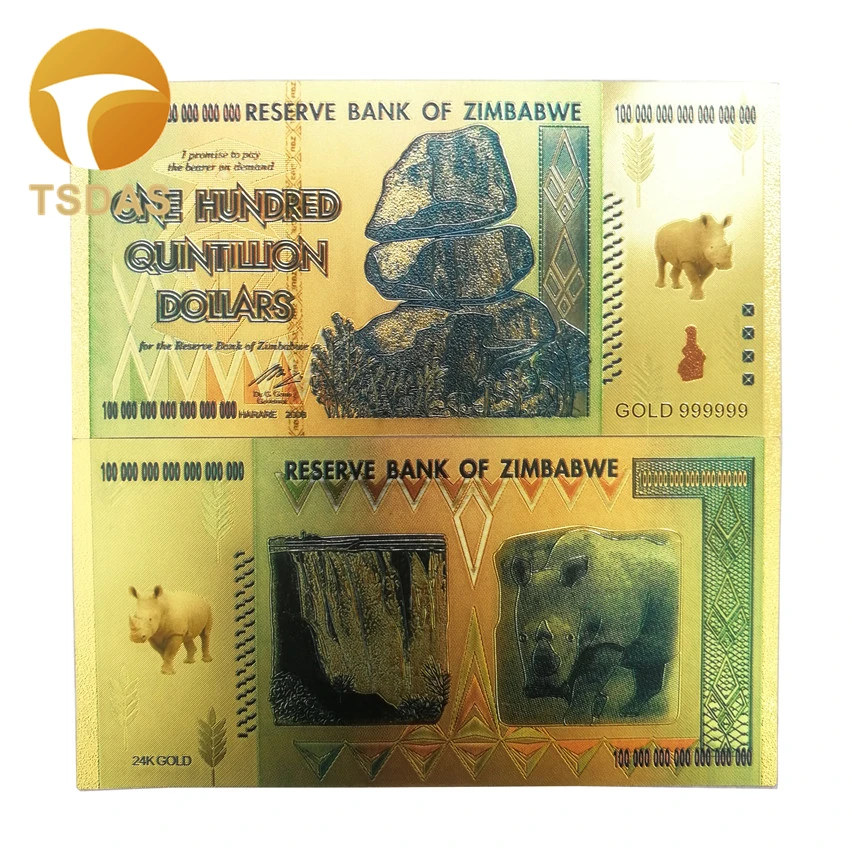 Банкноты из пяти октилионов Zimbabwe 10 шт/партия Золотая банкнота из фольги коллекция и бизнес подарок - Цвет: 100 quintillion