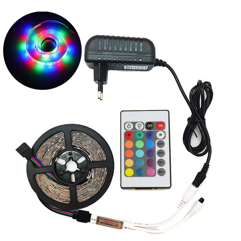 RGB Цветная(RGB) Светодиодные ленты 5 м 300 светодиодный s светодиодная лента световой полосы 12V 2A Fiexble с подсветкой светильник Рождество стол Декор лампы для ТВ фон светильник Инж - Испускаемый цвет: RGB