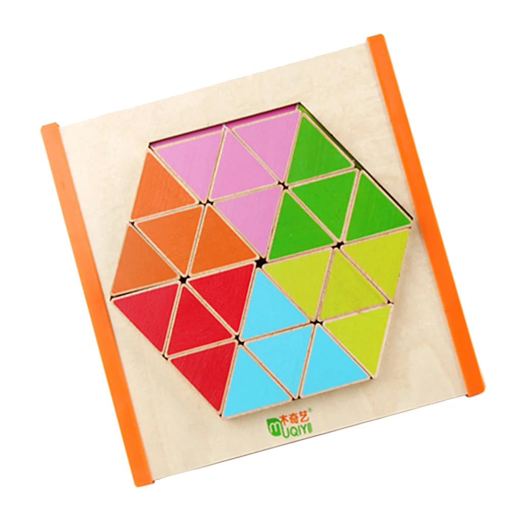 Wooden Mosaic Hexagon Jigsaw Puzzle Early Learning Kid Toys Educational Toy Geometric Shape Jigsaw Puzzle Hexagon Wood Toys