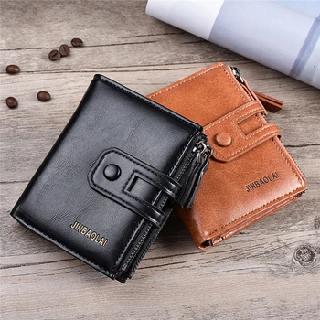 

LKEEP Men Wallet Brand Wallet Double Zipper&Hasp Design Small Wallet Male High Quality Short Card Holder Coin Purse Carteira
