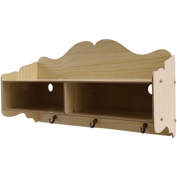 

Wall-Hung Type Wooden Decorative Shelf Sundries Storage Box Hanger Organizer Key Rack Wood Wall Shelf with Hooks Multi-Functiona