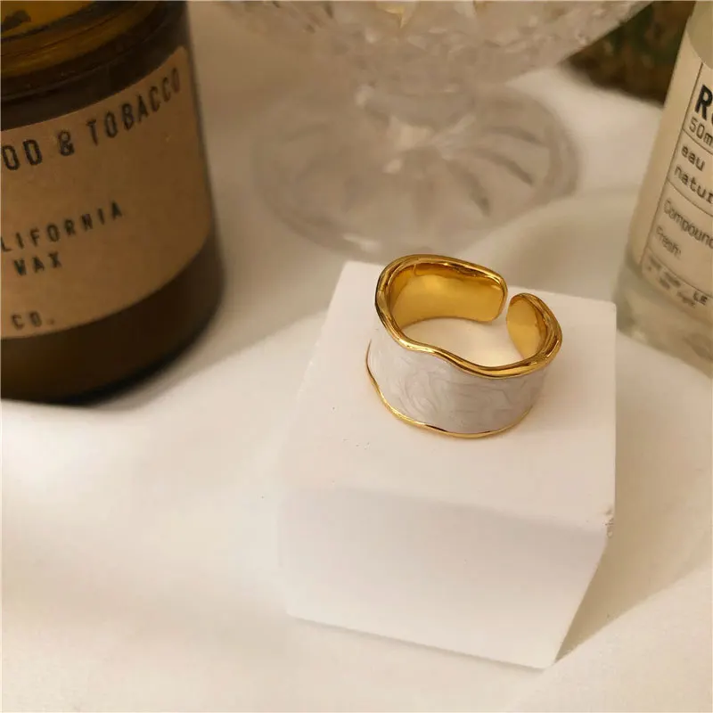 XIYANIKE 925 Sterling Silver French Vintage Inlaid Gold Rim Irregular Smooth Ring High Quality Handmade Romantic Fashion Couple