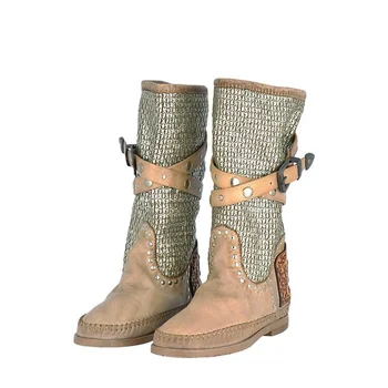 

2020 Spring Autumn Women Mid-calf Boots Flats Slip on Pu Leather Boots Mujer Invierno Australian Boots Zapatos De Mujer W13