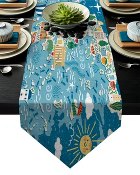 

Greece Island Map Cartoon Table Runner Table Flag Home Party Decorative Tablecloth Table Runners