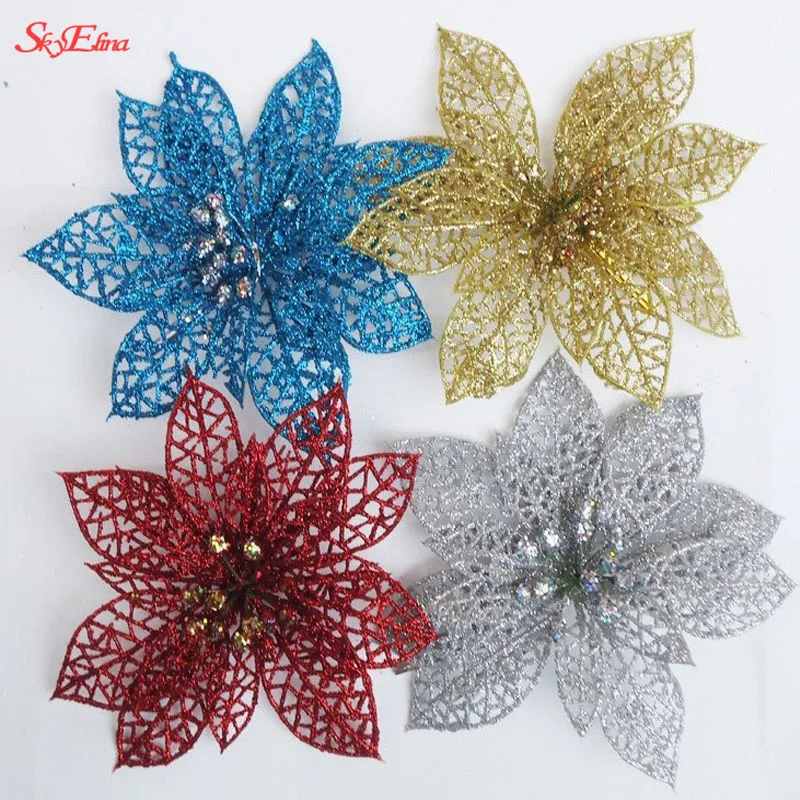 Блестящие полые Искусственные цветы 5 шт. украшения для рождественской елки