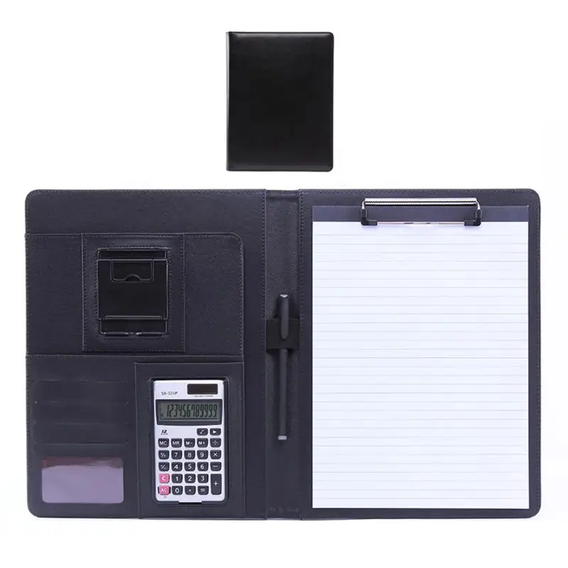 Black calculator А4 из искусственной кожи, папка для обмена, многофункциональная папка для документов, файл для совещаний, органайзер, школьные офисные принадлежности C26 - Цвет: Black calculator