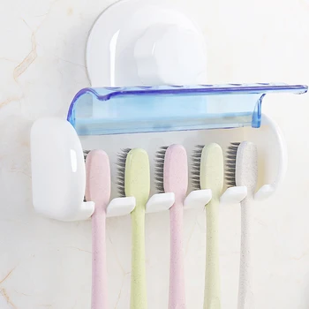 

Fashion Strong Suction Cup Wall Mounted 5 Racks Toothbrush Holder Shelves Bathroom Rack Brush Stand Bathroom Accessories