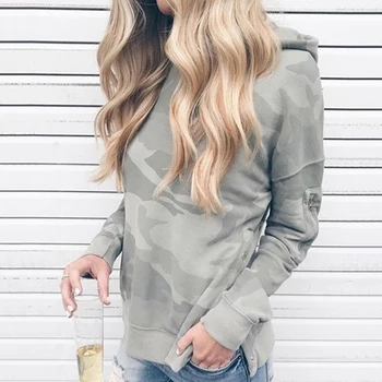 

Drawstring Drop Shoulder Camouflage Print Hoodie Women Casual Autumn Hooded Long Sleeve Clothing Pullovers Sweatshirt