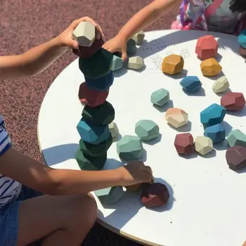 

Montessori Educational Wooden Colored Stone Jenga Kid Building Block Toy Creative Nordic Style Stacking Game Rainbow Wooden Gift