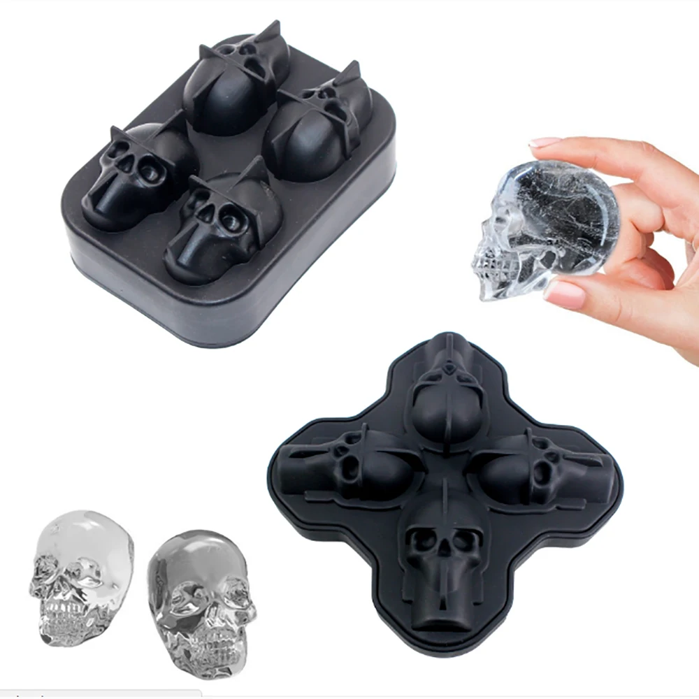Череп льда плесень черный 3D льда лоток Плесень фруктовые коктейли оригинальность льда Куб Плесень питьевой кухня Виски Бар выпечки силикона