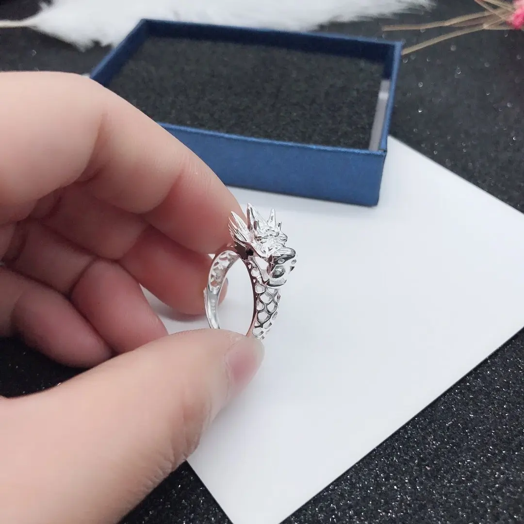 

Open Ended Dragon Adjustable Rings Domineering Man Wedding Band male ring for lovers Valentine's Day Gift Silver 925 Jewelry