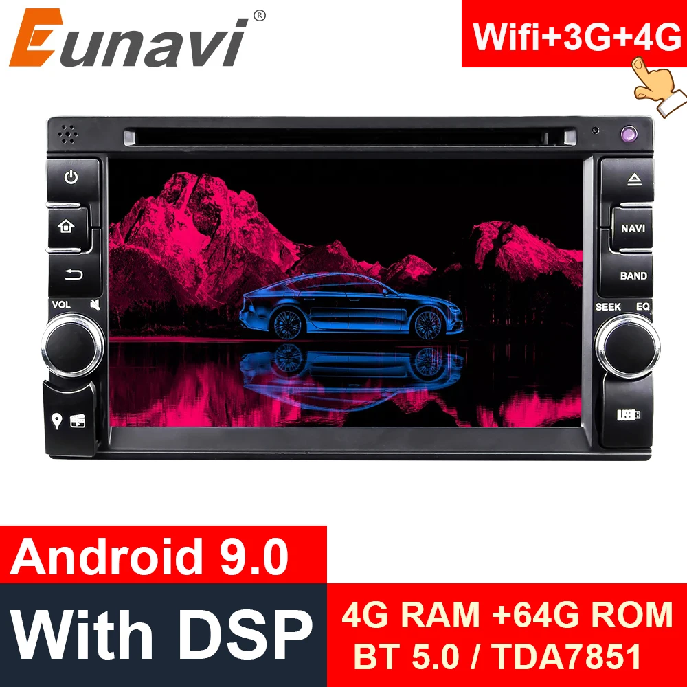 Автомобильный DVD-плеер Eunavi 2 Din Android 9 0 8 ядер универсальный стерео радио сенсорный