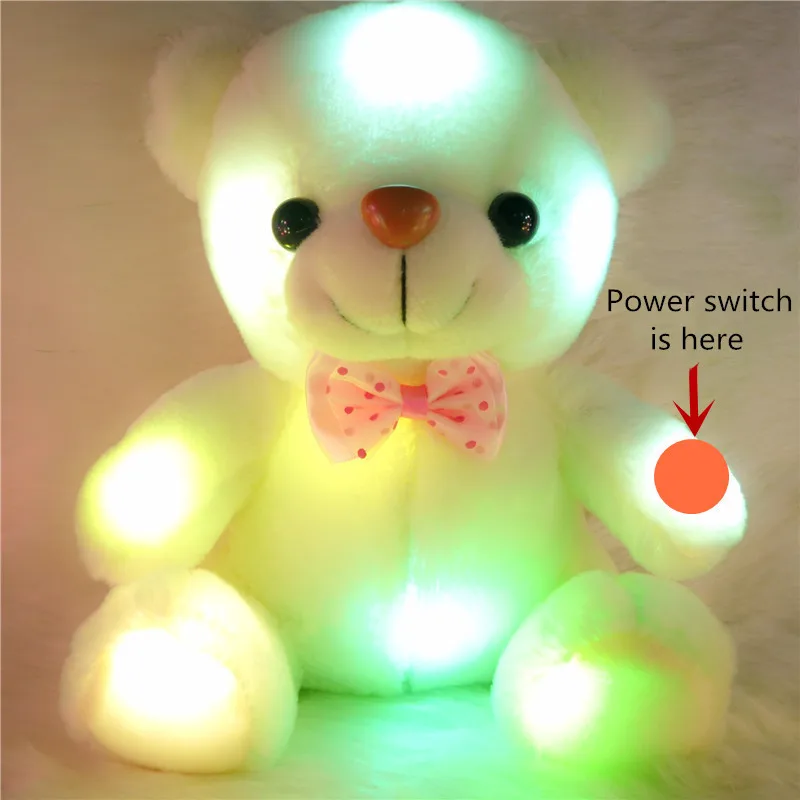 Plush Toy 22CM Colorful Glowing Luminous Stuffed Bear Christmas Gift for Kids