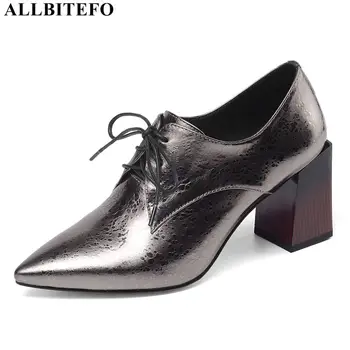 

ALLBITEFO thick heel genuine leather sexy high heels office ladies shoes women high heel shoes party women heels girls shoes